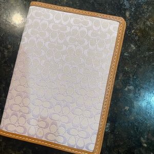 Coach Passport Cover leather trim and lavender signature fabric